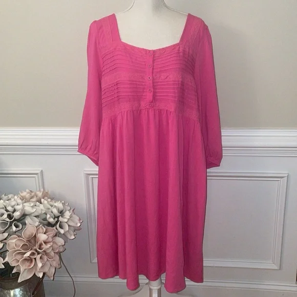 Torrid Pink Mini Rayon Slub Pintuck Neck Skater Dress Size 2X (18-20) NWT - Picture 3 of 14
